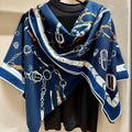 Chevaux Dechaines Shawl 135 CM IN Dark Blue Colorful Cashmere Silk 373682