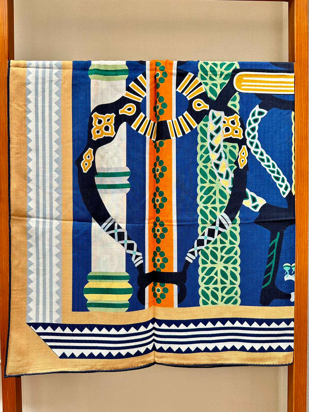 Fantaisie d'Etriers Scarf  140 CM Green Mix Blue Colorful Silk