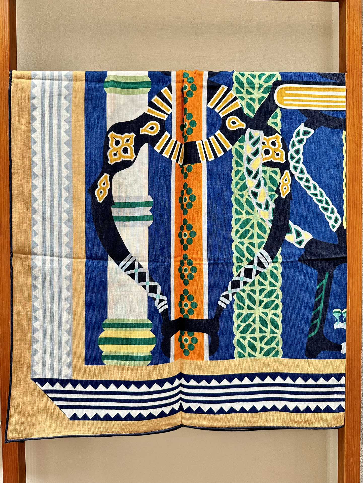 Fantaisie d'Etriers Scarf  140 CM Green Mix Blue Colorful Silk