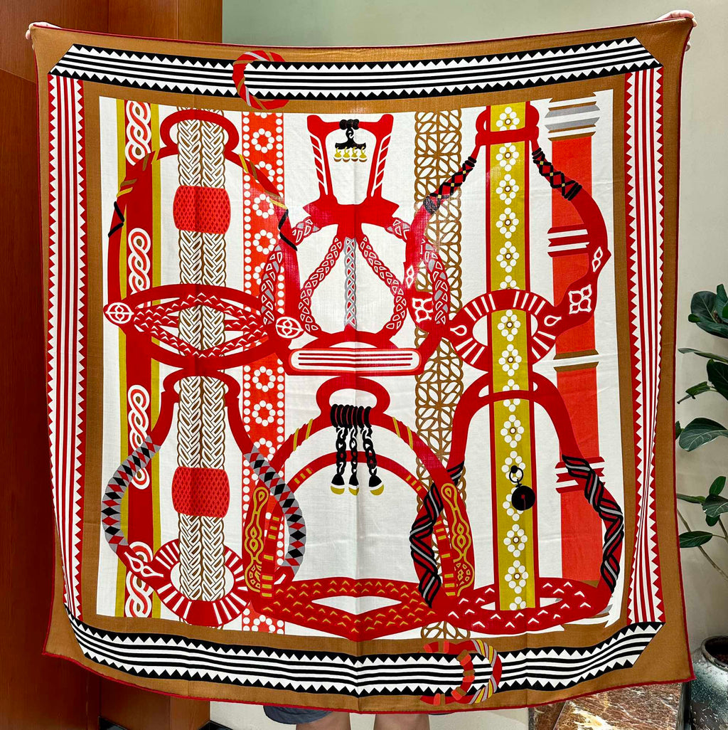 Fantaisie d'Etriers Shawl 140 CM Red Colorful Silk
