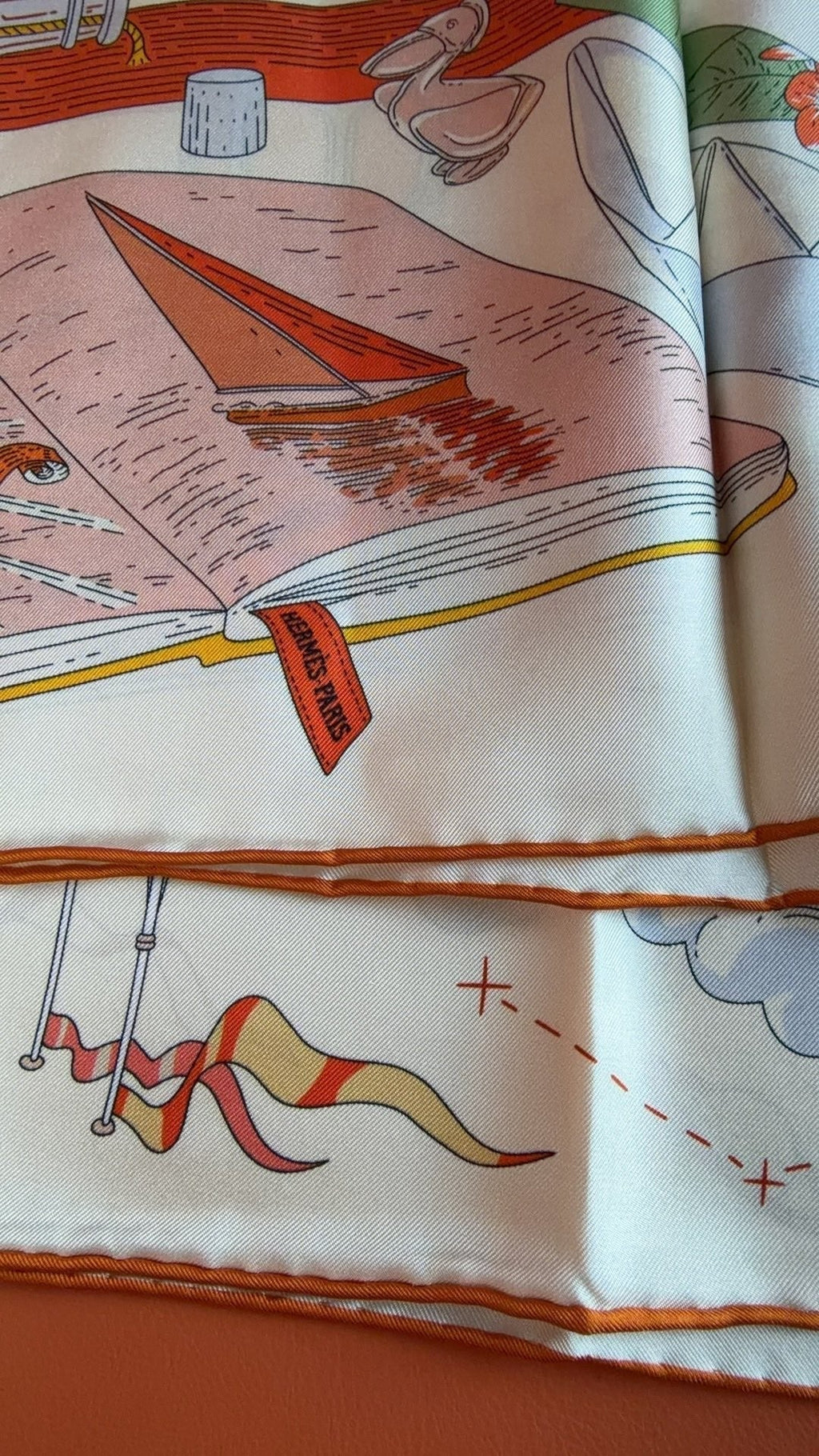 HM 26s 90 Scarf Orange White Colorful Mulberry Silk 153382