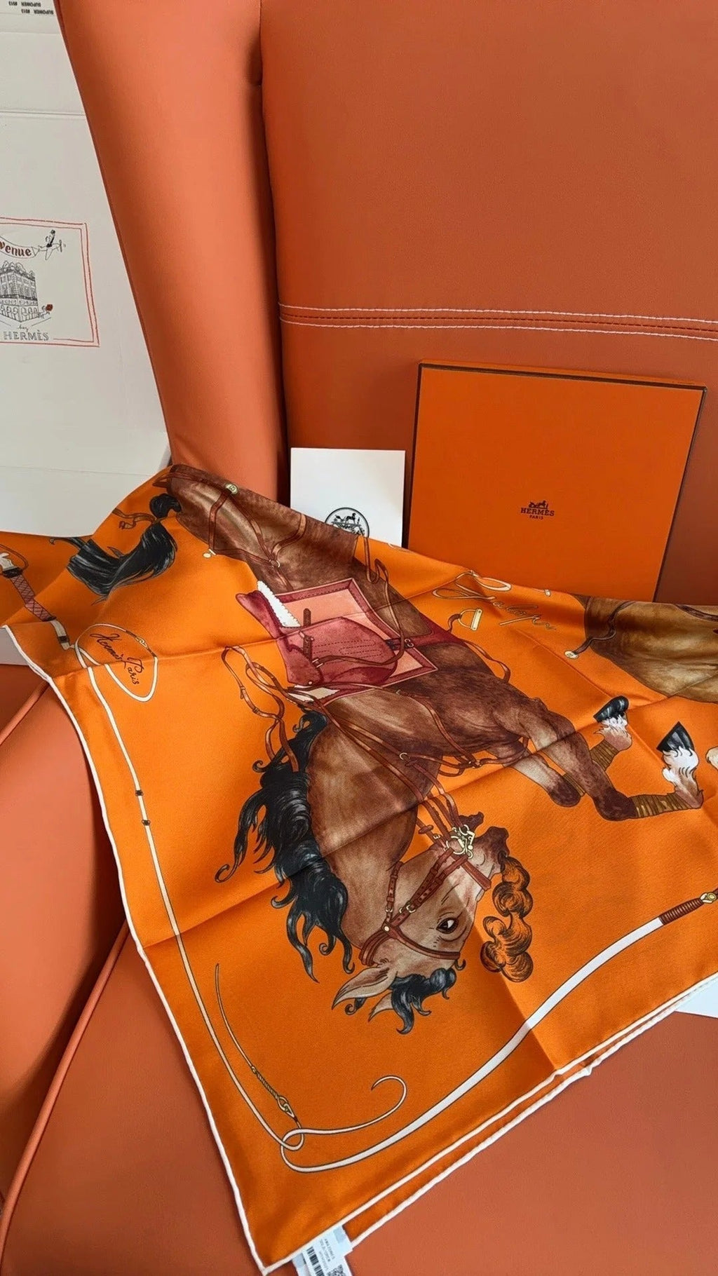 HM 26s 90 House Scarf Orange Colorful Mulberry Silk 153377