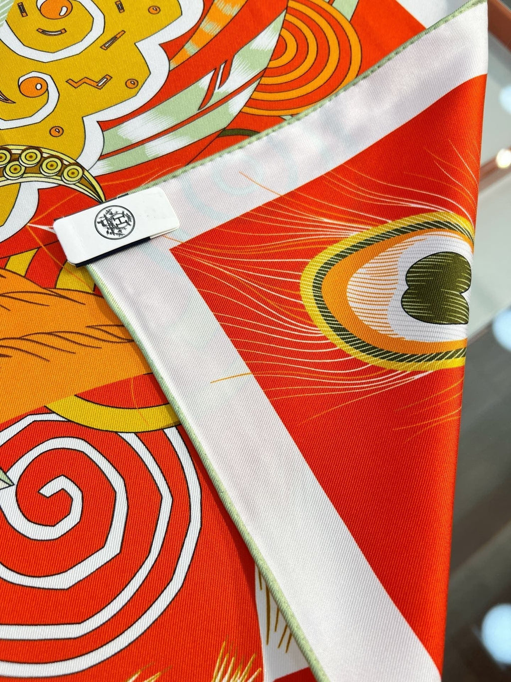 HM 26s 90 Double-sided Scarf Orange Red Colorful Mulberry Silk 157527