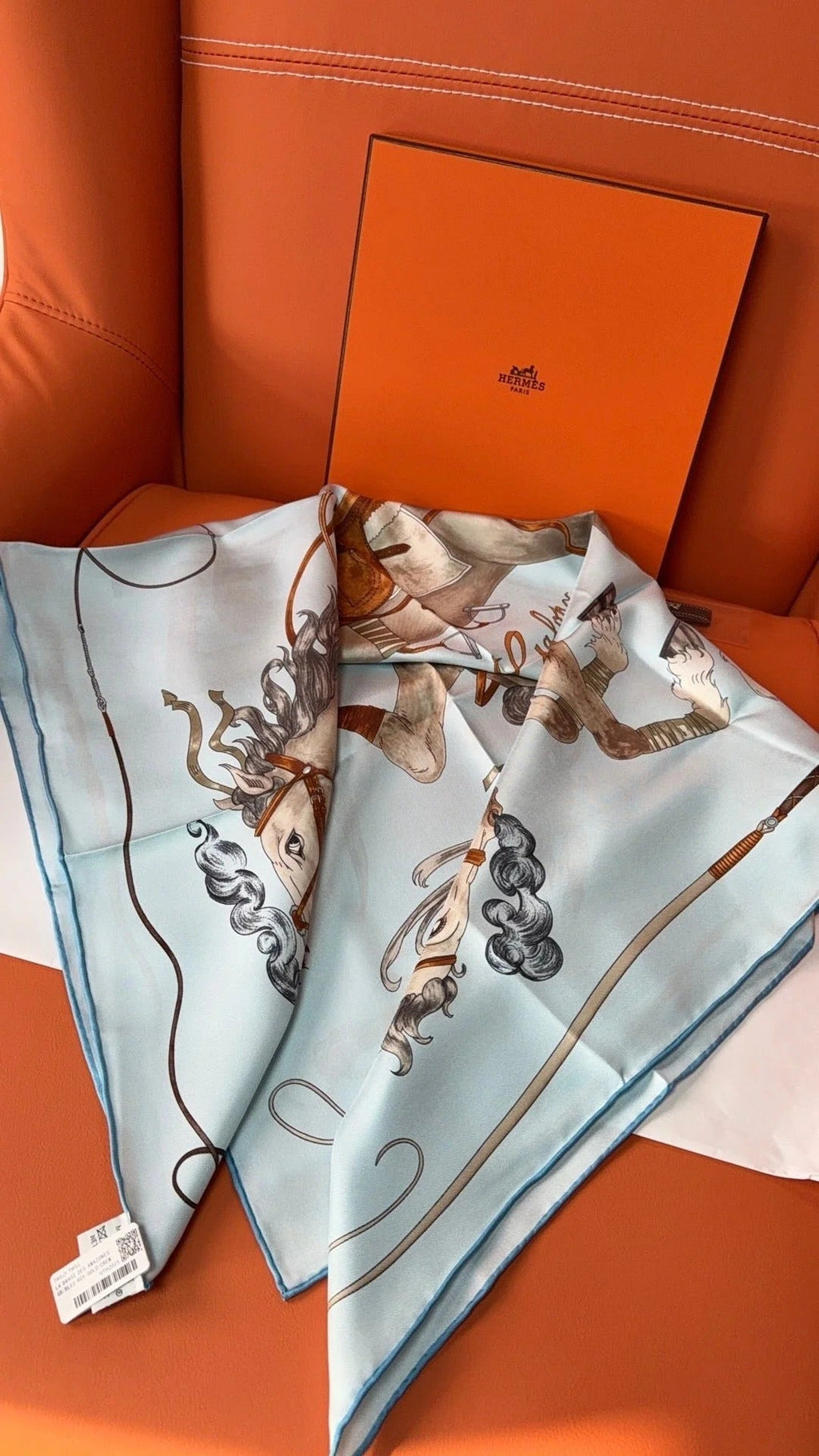 HM 26s 90 House Scarf Light Blue Colorful Mulberry Silk 153374
