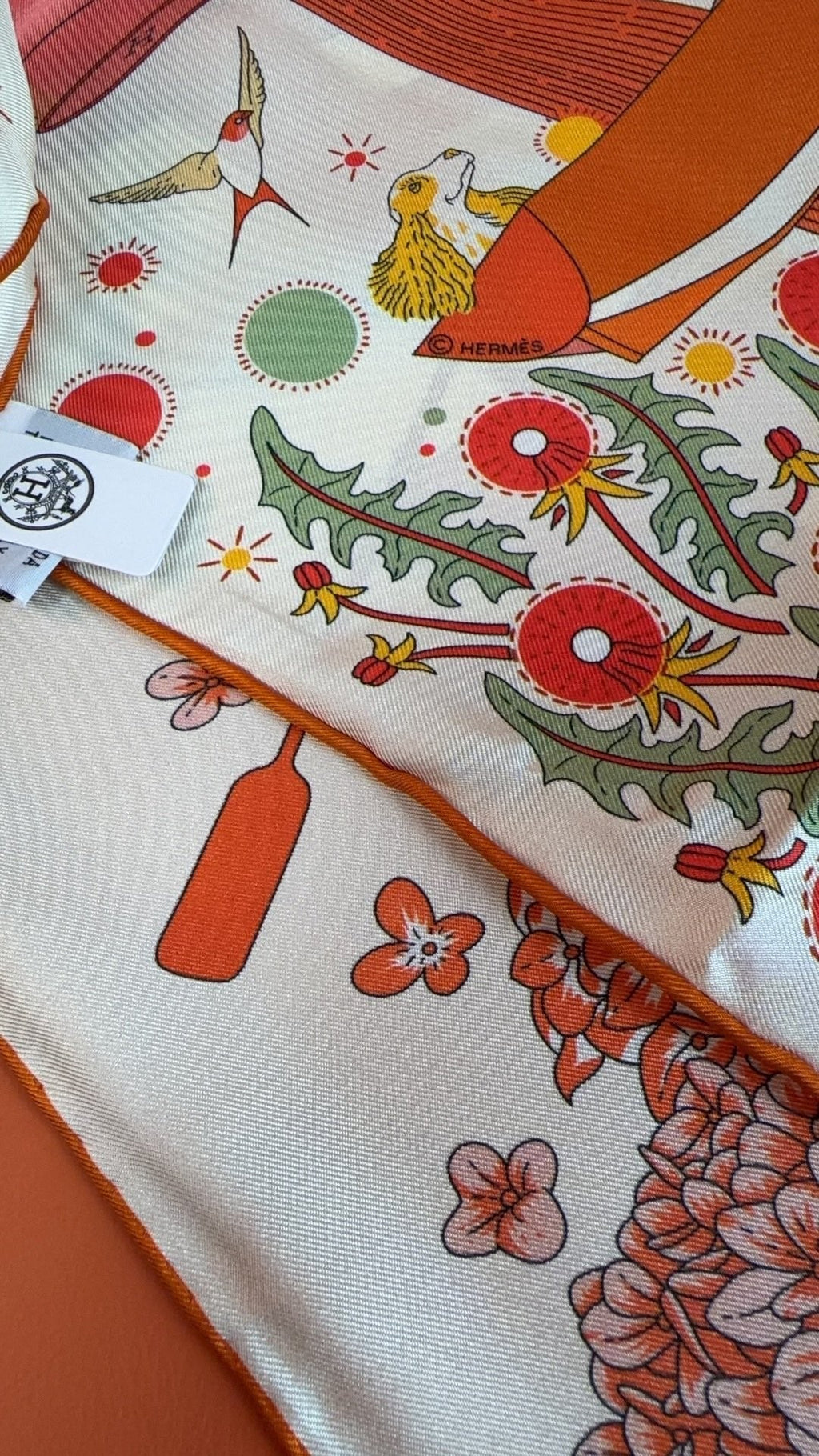 HM 26s 90 Scarf Orange White Colorful Mulberry Silk 153382