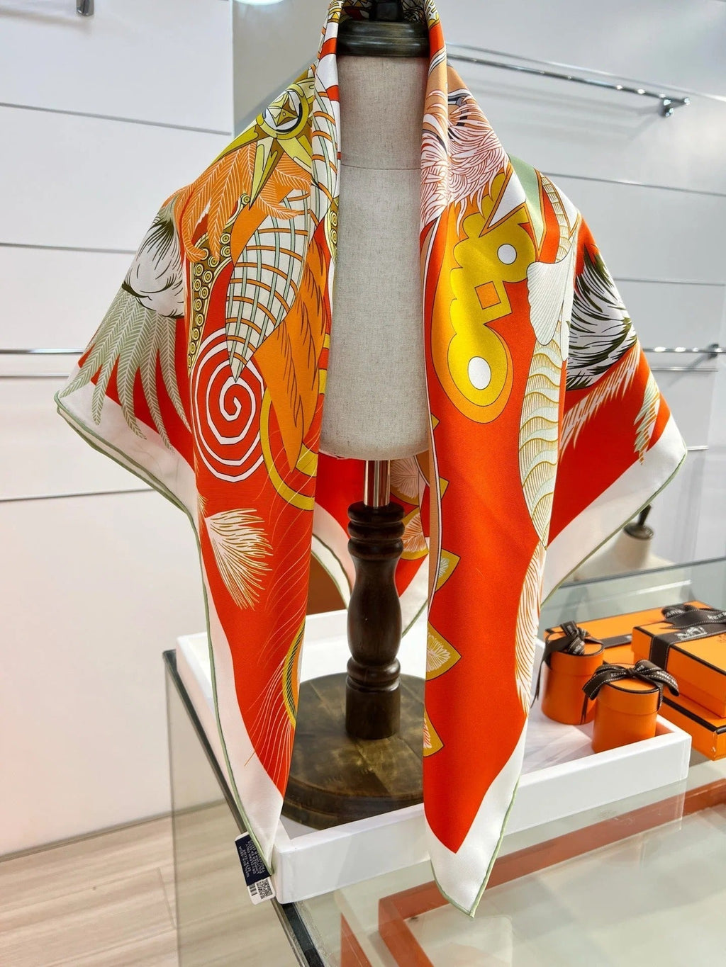 HM 26s 90 Double-sided Scarf Orange Red Colorful Mulberry Silk 157527