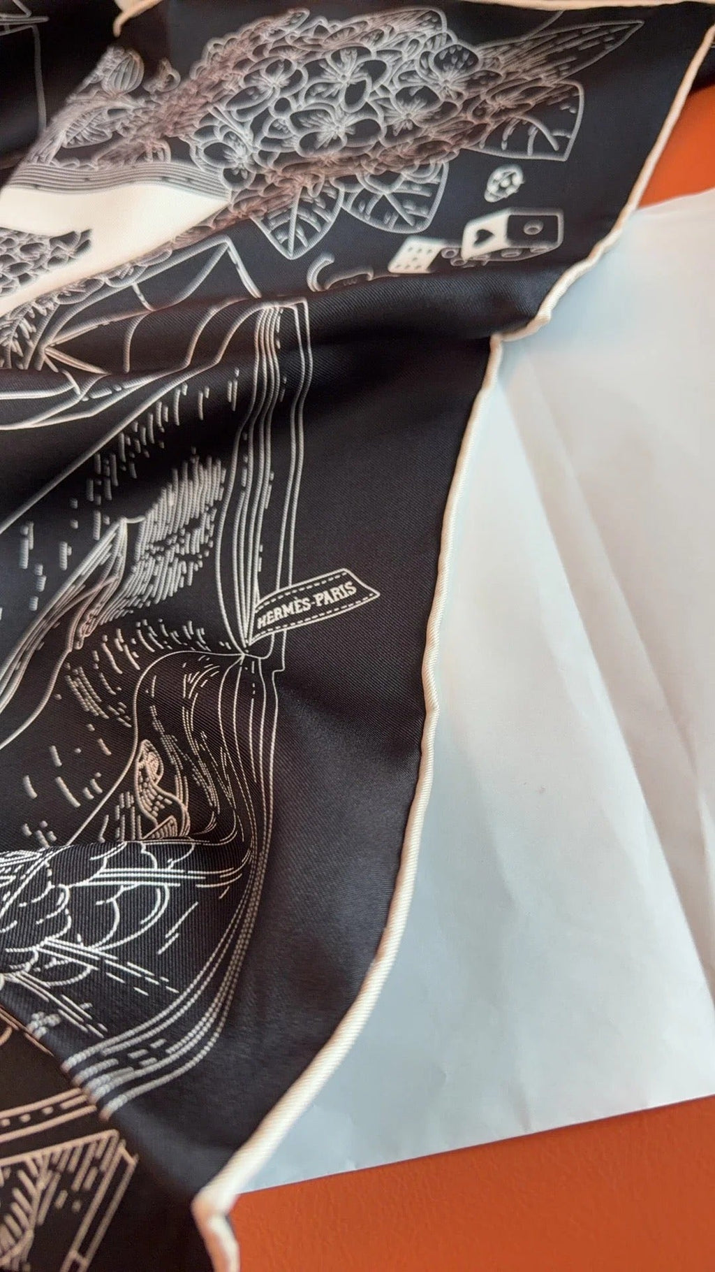 HM 26s 90 Scarf Black White Colorful Mulberry Silk 153396
