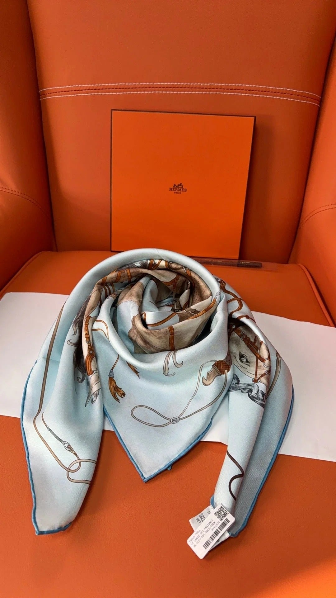 HM 26s 90 House Scarf Light Blue Colorful Mulberry Silk 153374