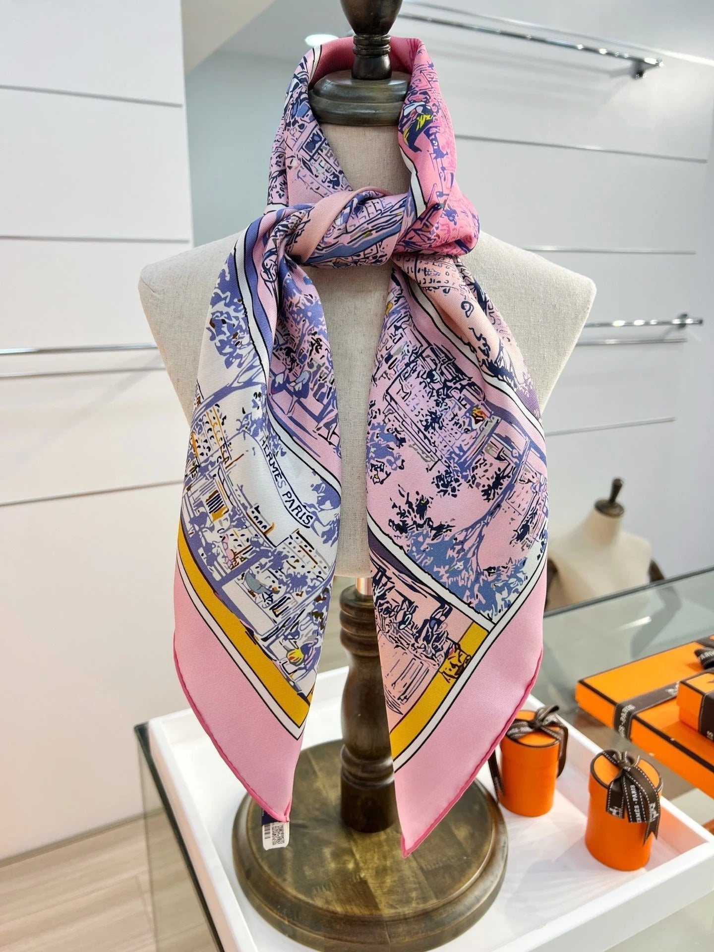 HM 26s Knitting Scarf 90 Pink Blue Colorful Mulberry Silk 147545