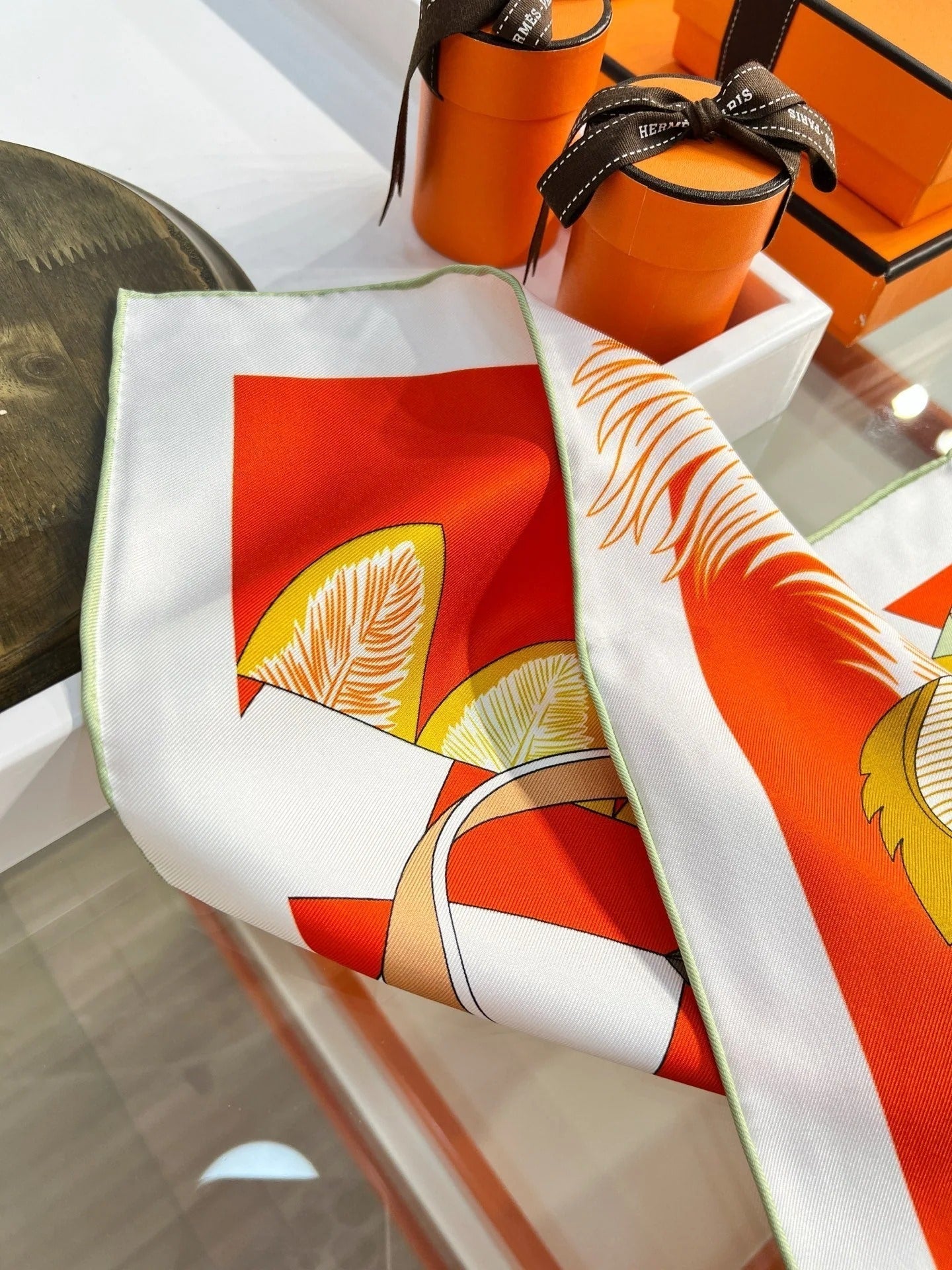HM 26s 90 Double-sided Scarf Orange Red Colorful Mulberry Silk 157527